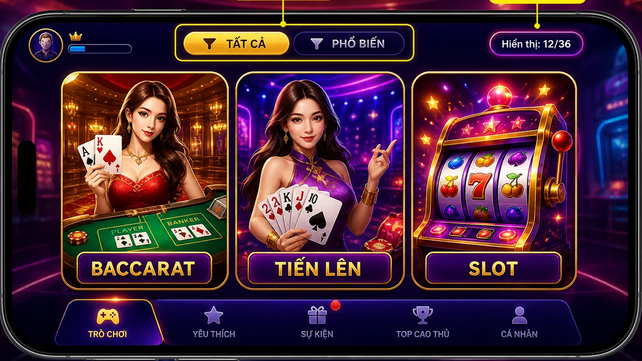 Lọc nhanh sảnh baccarat, tiến lên và slot trên fly88 bằng điện thoại
