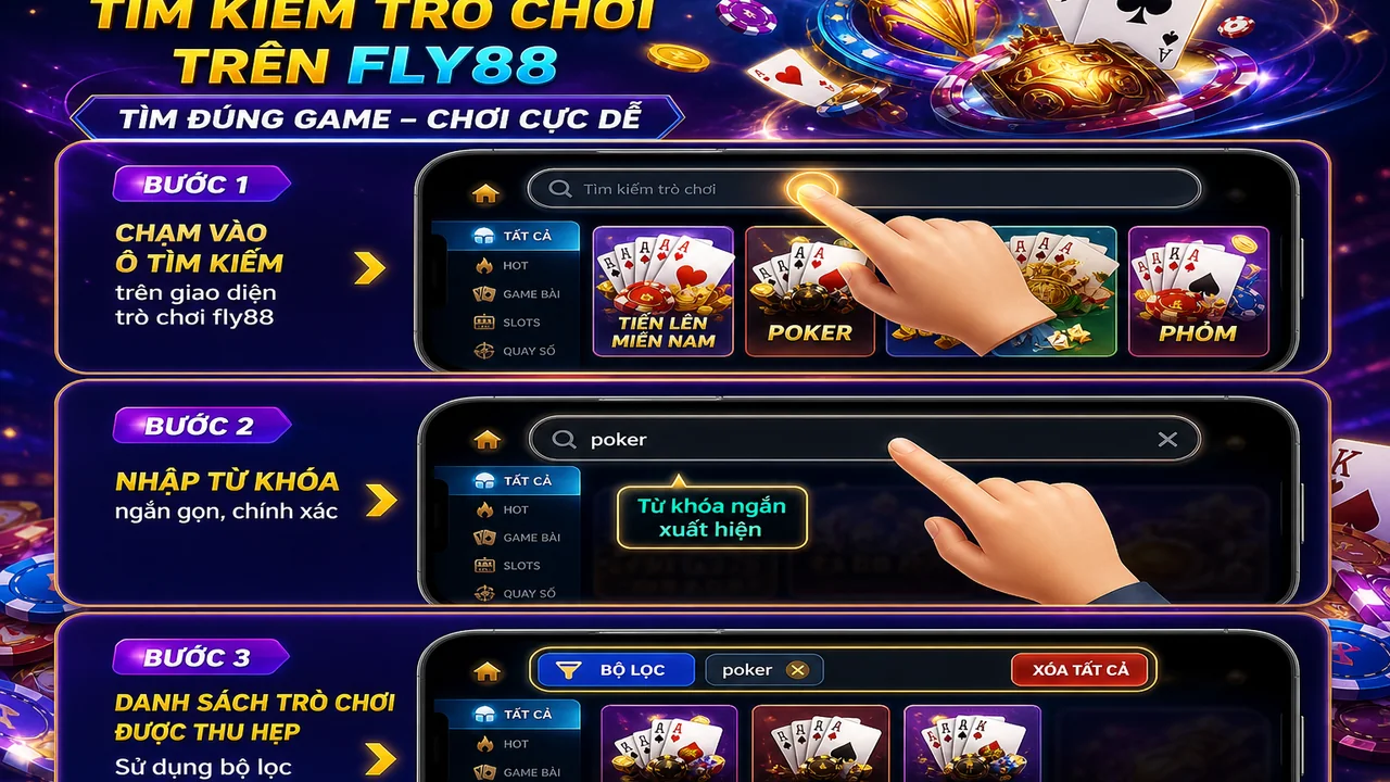 Tìm nhanh trò chơi yêu thích: cách tìm trò chơi trên fly88 bằng ô tìm kiếm điện thoại